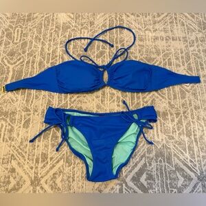 Victoria's Secret Blue and Green Bikini Set with Bandeau Top.  Like new